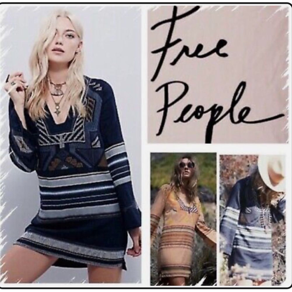 NEW Free People Sundown Mini Dress Sz S Long Sleeve Aztec Tribal South West